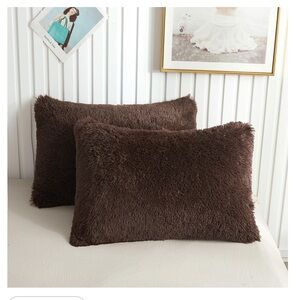 Plush Shaggy Lumbar Pillow Covers Rectangular 26x20” (2-pack)-COFFEE